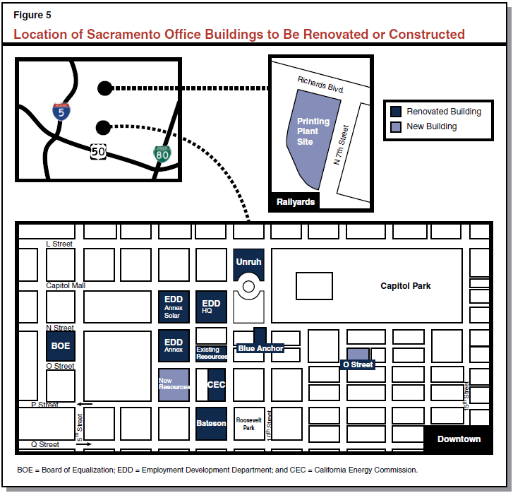 Figure 5 - Location of Sacramento Office Buildings to Be Renovated or Constructed