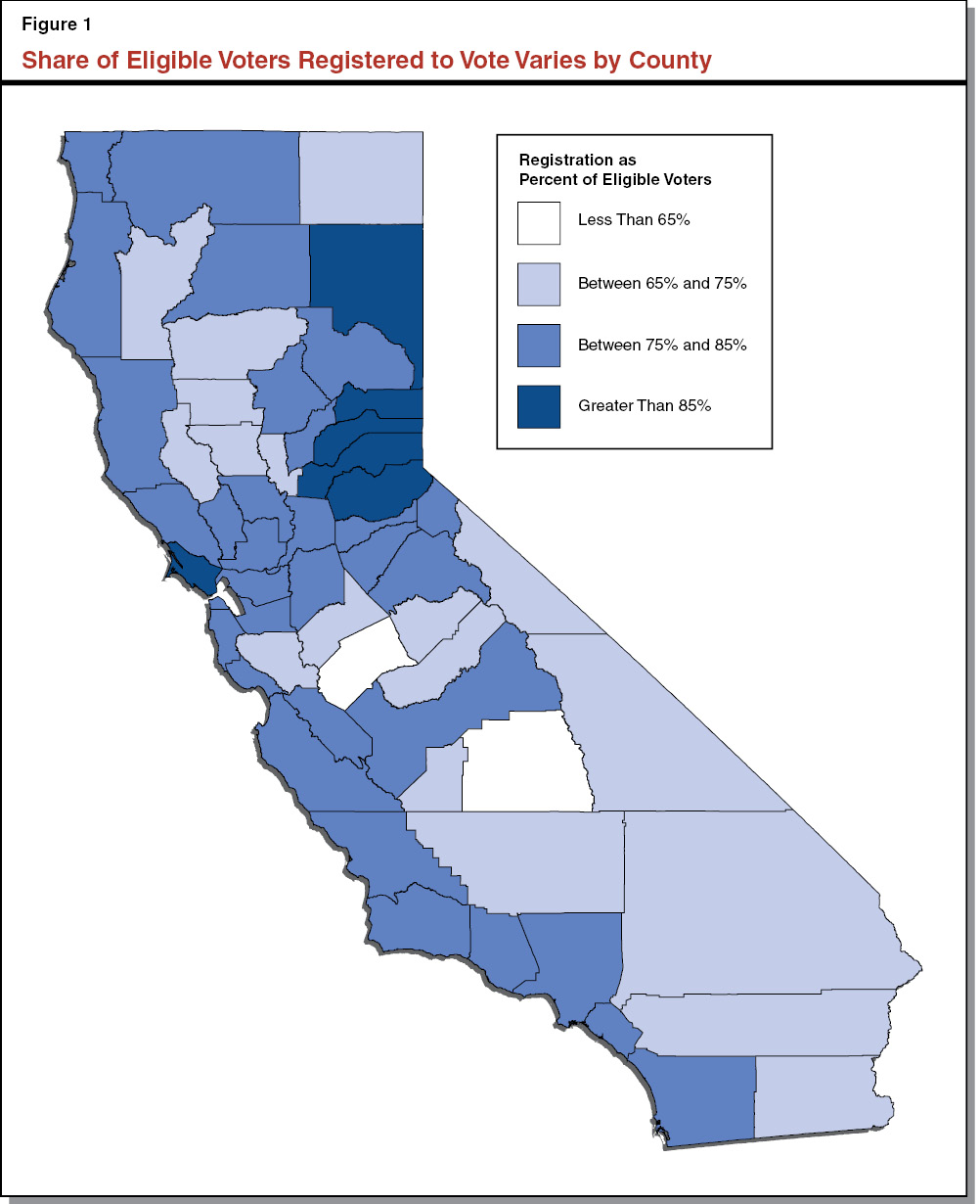 Figure 1: Share of Eligible Voters Registered to Vote Varies by County