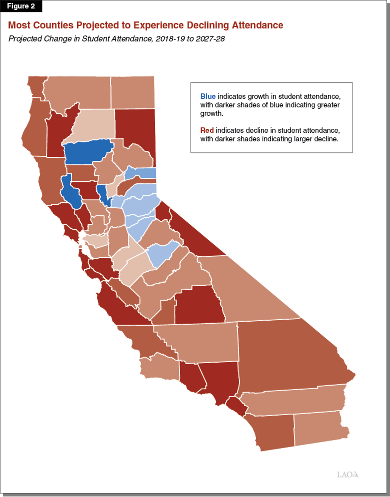 Figure 2 - Most Counties Projected to Experience Declining Attendance