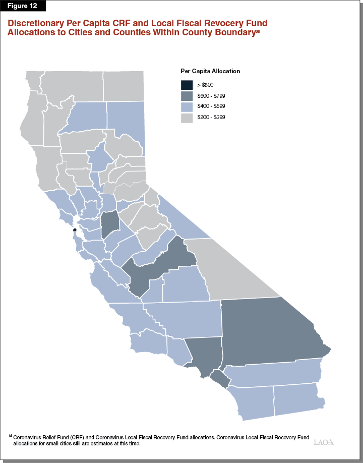 Figure 12 - Discretionary Per Capita CRF and Estimated Local Fiscal Recovery Fund Allocations to Cities and Counties Within County Boundary